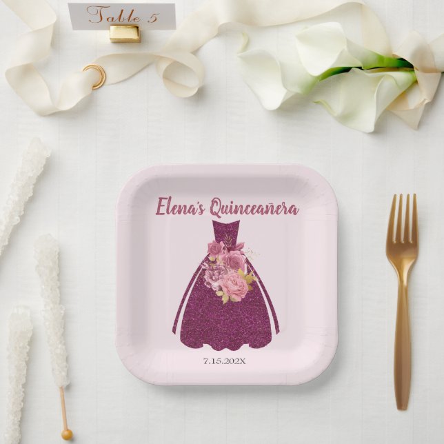Modern Quinceañera Glitter Gown   Paper Plate (Wedding)