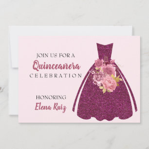 Modern Quinceañera Glitter Gown QR Code Invitation