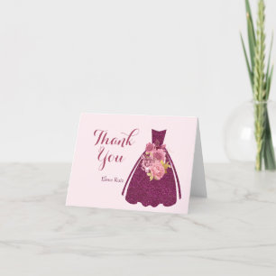 Modern Quinceañera Glitter Gown Thank You Card