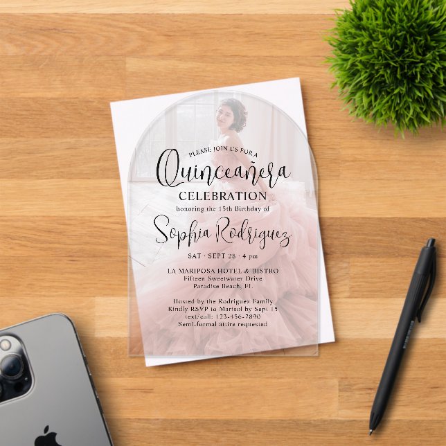 Modern Quinceañera Photo Overlay 15th Birthday Acrylic Invitations (Insitu (Invitation Card))
