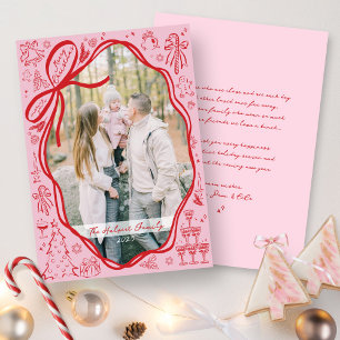 Modern Quirky Bow Christmas Scribbles Photo Holiday Card