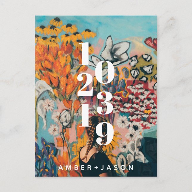 modern quirky floral Save the Date Announcement (Front)