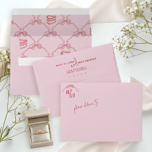 Modern Quirky Hand Drawn Bow PINK Retro Wedding Envelope