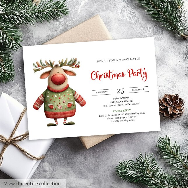 Modern Quirky Reindeer festive printable invites (Modern Quirky Reindeer festive printable invitation)