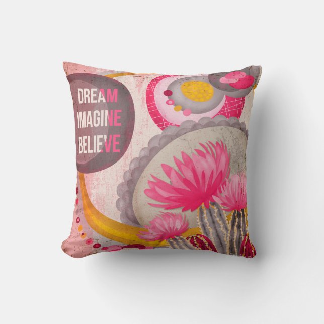 Modern Quote Abstract Pink Burgundy Cushion (Front)