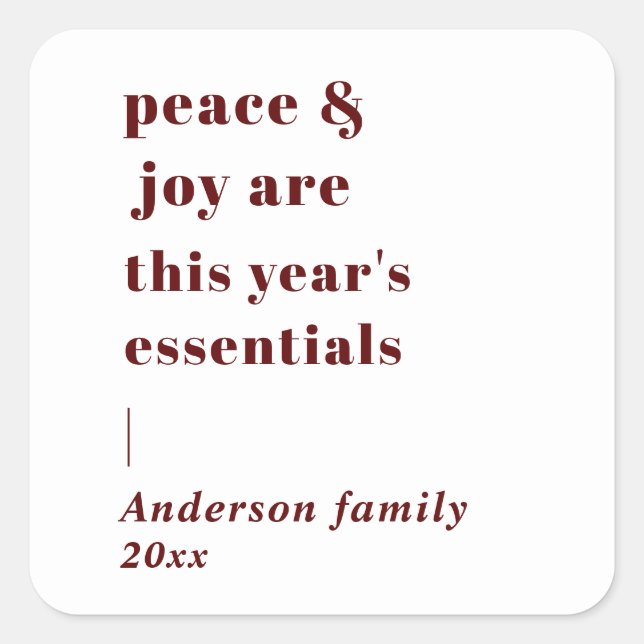 modern quote peace and joy holiday square sticker (Front)