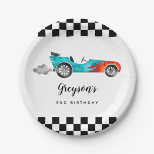 Modern Race Car Boy Birthday Party Paper Plate