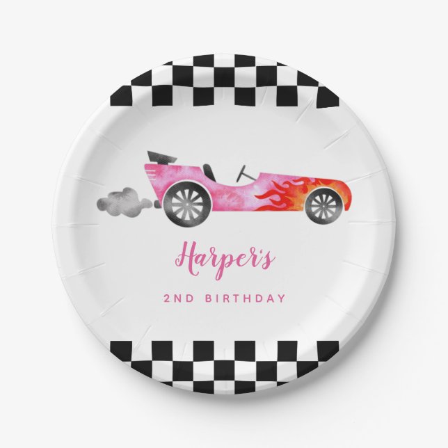Modern Race Car Girl Birthday Party  Paper Plate (Front)