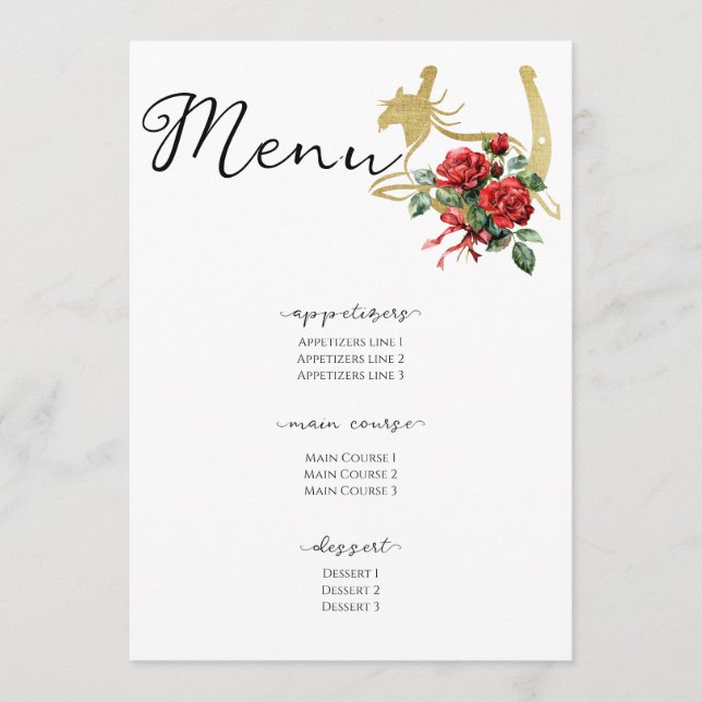 Modern Race Horse Derby & Drinks Party Equestrian Menu (Front)