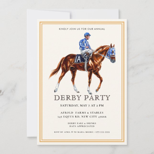 Modern Race Horse Derby Party Equestrian  Invitati Invitation (Front)