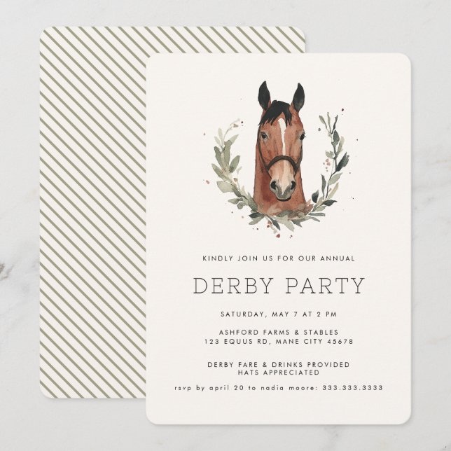 Modern Race Horse Derby Party Equestrian Invitation (Front/Back)