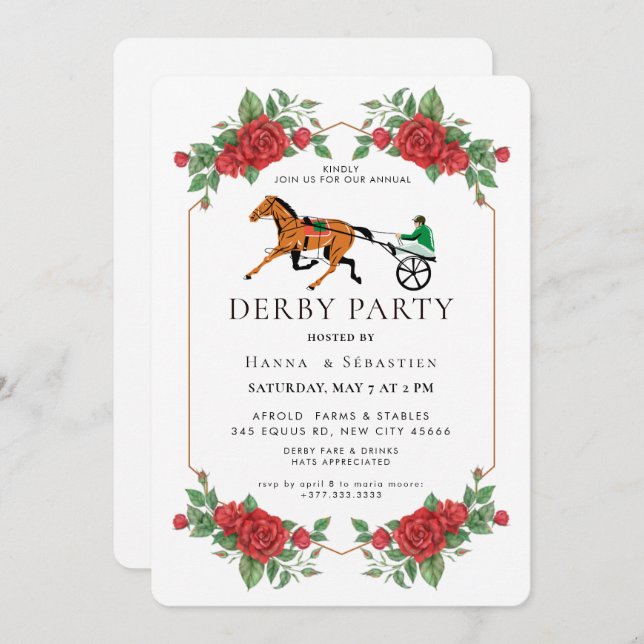 Modern Race Horse Derby Party Equestrian  Invitation (Front/Back)