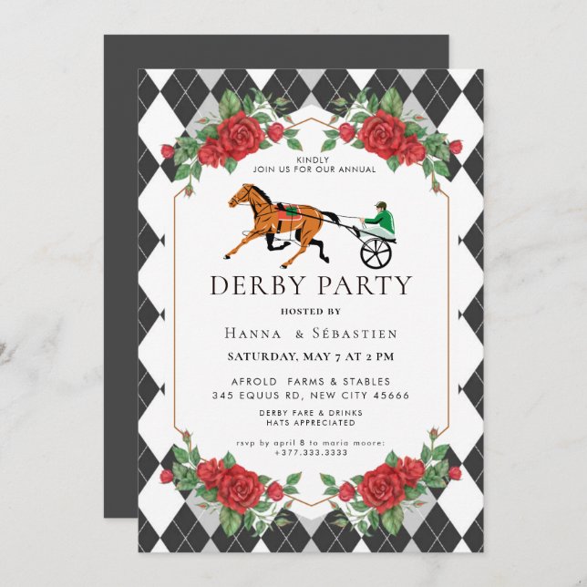 Modern Race Horse Derby Party Equestrian  Invitation (Front/Back)