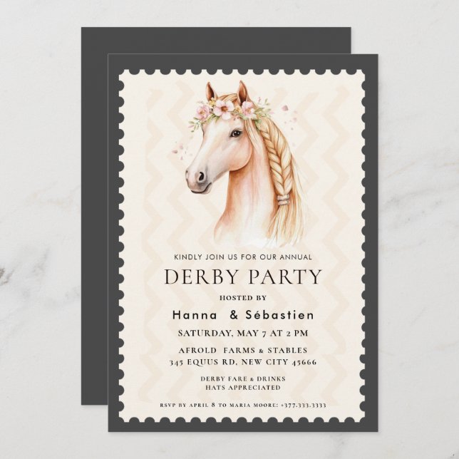 Modern Race Horse Derby Party Equestrian  Invitation (Front/Back)