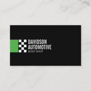 Modern Racing Flag Logo in Green Automotive Business Card