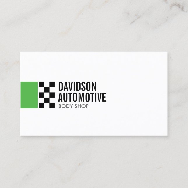 Modern Racing Flag Logo in Green II Automotive Business Card (Front)