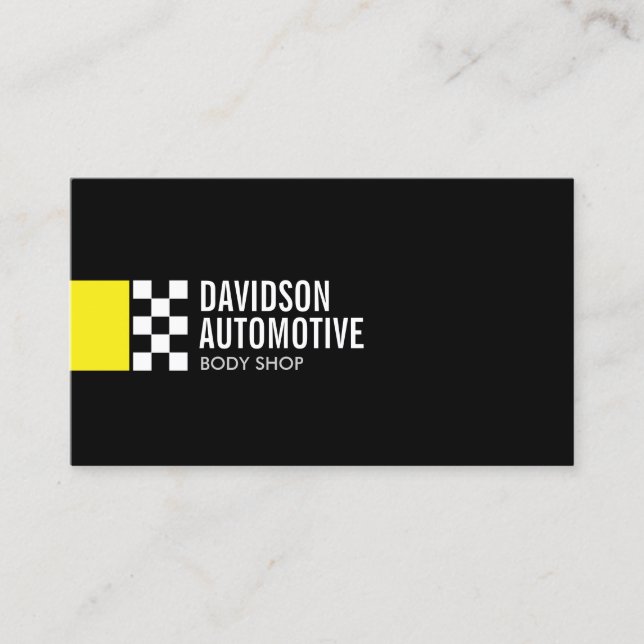 Modern Racing Flag Logo in Yellow Automotive Business Card (Front)