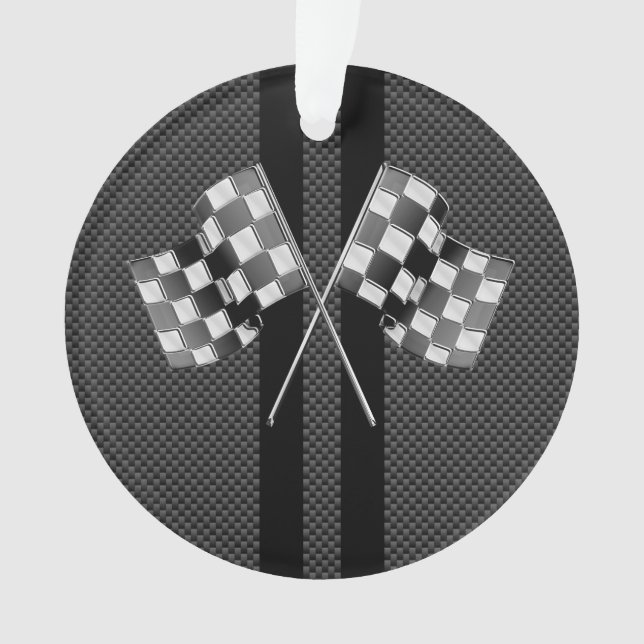 Modern Racing Flags Stripes in Carbon Fiber Style Ornament (Front)