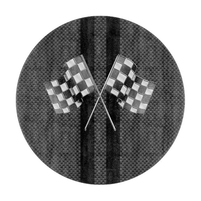 Modern Racing Flags Stripes in Carbon Fibre Style Cutting Board (Front)