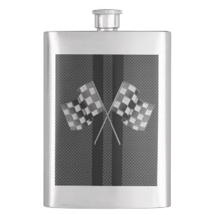 Modern Racing Flags Stripes in Carbon Fibre Style Hip Flask