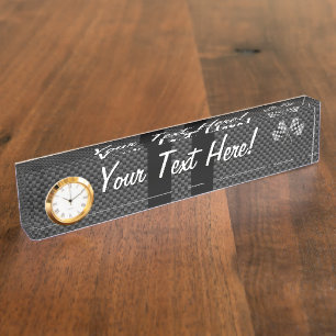 Modern Racing Flags Stripes in Carbon Fibre Style Nameplate