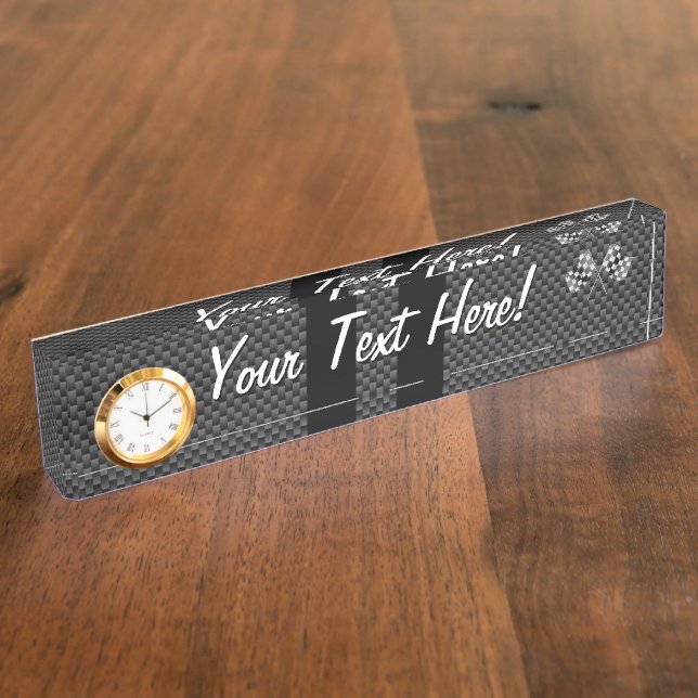 Modern Racing Flags Stripes in Carbon Fibre Style Nameplate (Side)