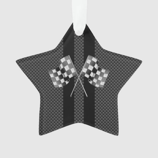 Modern Racing Flags Stripes in Carbon Fibre Style Ornament (Front)
