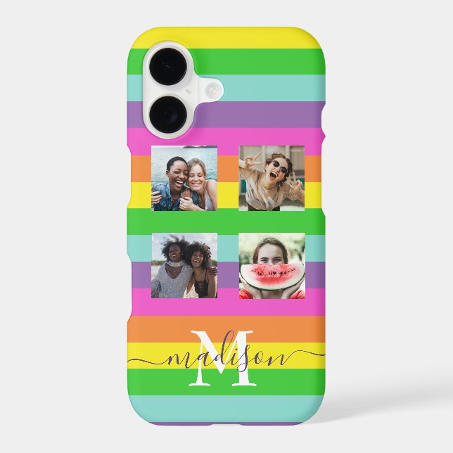 Modern Rainbow 4 Photo Script Name Monogram (Back)