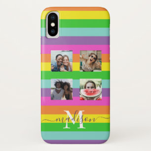 Modern Rainbow 4 Photo Script Name Monogram iPhone X Case