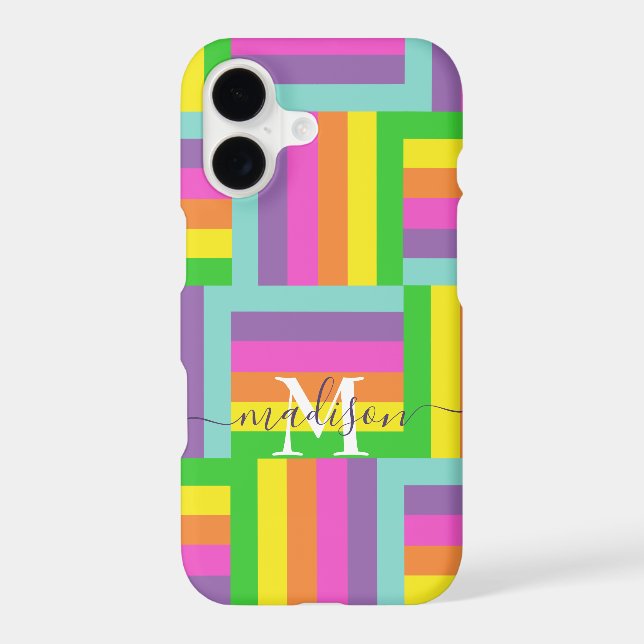  Modern Rainbow Abstract Script Name Monogram  (Back)