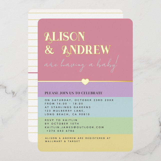 Modern Rainbow and Gold Couple's Baby Shower (Front/Back)