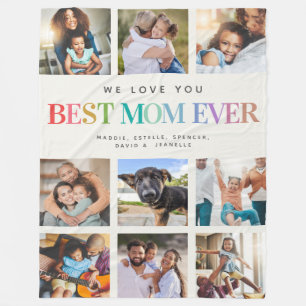 Modern Rainbow Best Mum Ever Photo Collage Family Fleece Blanket