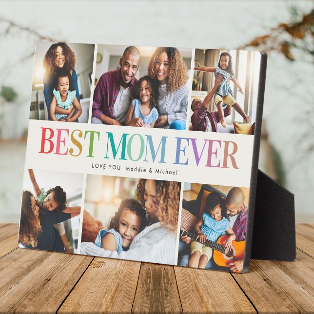 Modern Rainbow Best Mum Ever Photo Collage Plaque (Creator Uploaded)