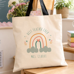 Modern Rainbow Best Teacher Ever Appreciation Gift Tote Bag