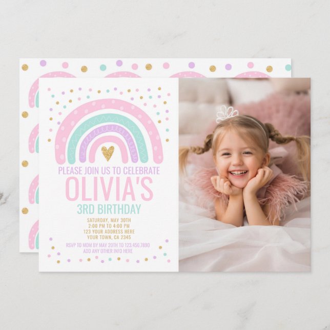 Modern Rainbow Birthday Invitation (Front/Back)