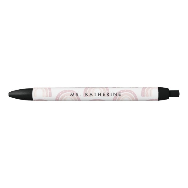 Modern Rainbow Boho Pastel Pink Gift Black Ink Pen (Front)