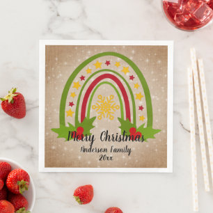 Modern Rainbow Christmas Holly 20xx Year Text Napkin