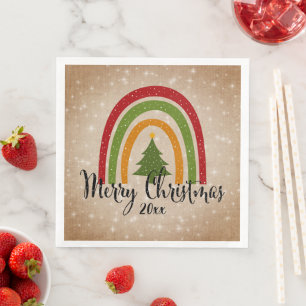 Modern Rainbow Christmas Tree 20xx Add Year Napkin