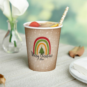 Modern Rainbow Christmas Tree 20xx Add Year Paper Cups