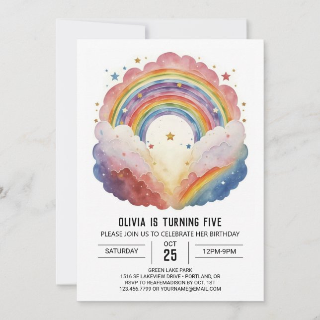 Modern Rainbow Clouds Birthday Invitation (Front)