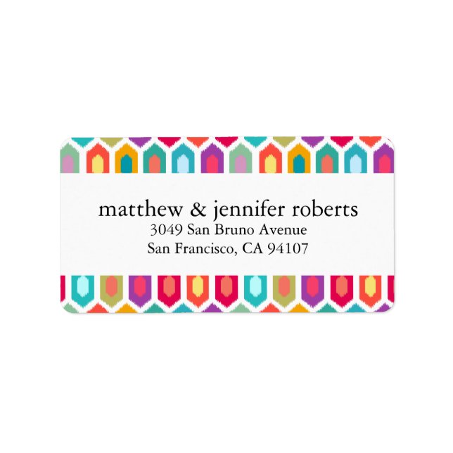 Modern Rainbow Colourful Geometric Ikat Label (Front)
