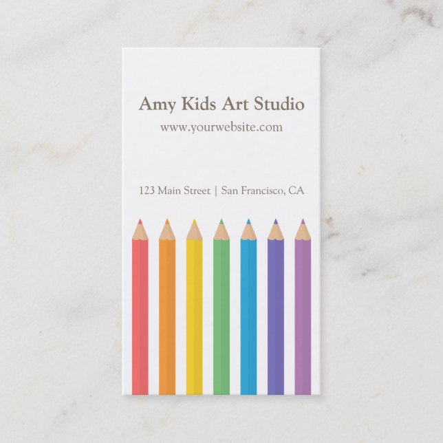 Modern Rainbow Colouring Pencils Art Supplies Business Card (Front)