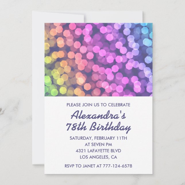 Modern Rainbow Confetti 78th birthday invitations  (Front)