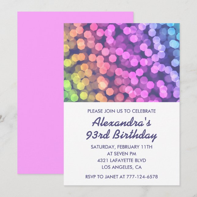 Modern Rainbow Confetti 93rd birthday invitations  (Front/Back)