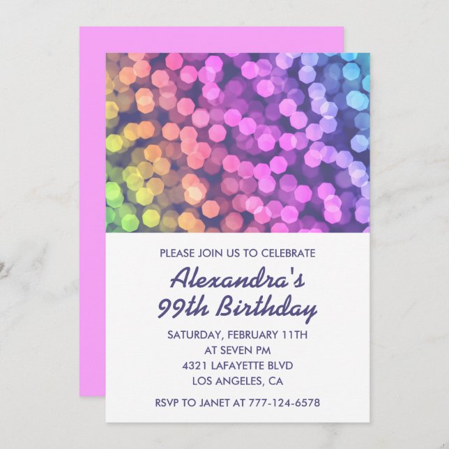 Modern Rainbow Confetti 99th birthday invitations  (Front/Back)