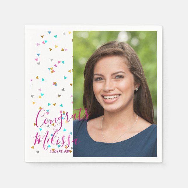 Modern Rainbow Confetti Graduation Photo Napkins (Front)