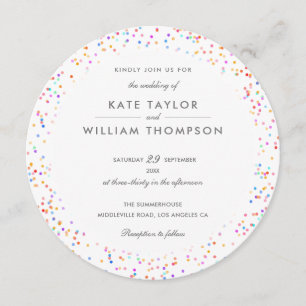 Modern Rainbow Confetti Photo Wedding Invitation