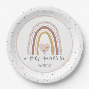 Modern Rainbow Dusty Pink Gold Girl Baby Sprinkle Paper Plate