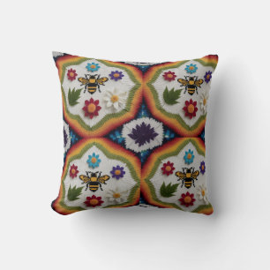 Modern Rainbow Fair Isle Knit Pattern Throw Pillow