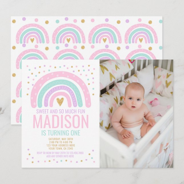 Modern Rainbow First Birthday Invitation (Front/Back)